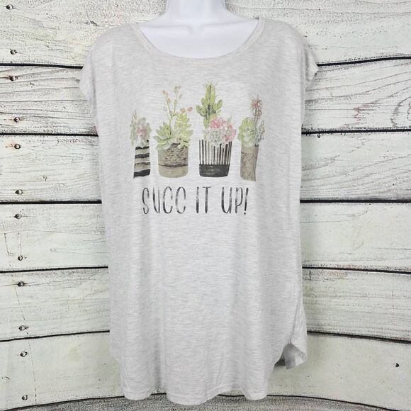 Maurices Succ It Up Succulent Graphic Tee Gray Size L - Picture 1 of 7